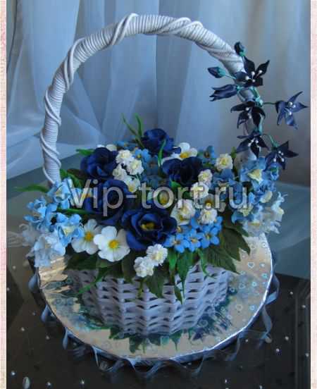 Торт "Корзина с голубыми цветами"