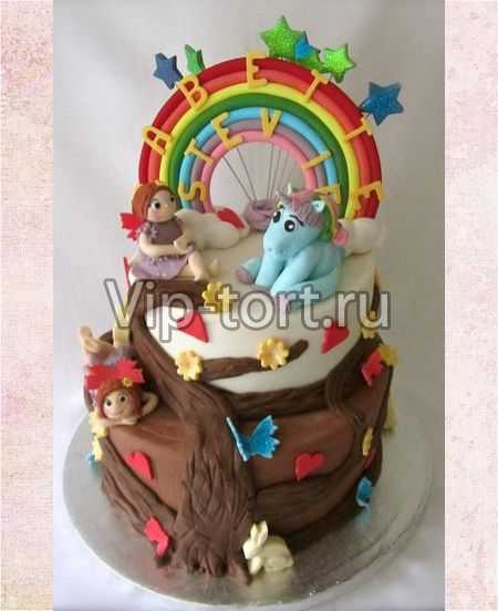 Детский торт "Феи, радуга и пони"