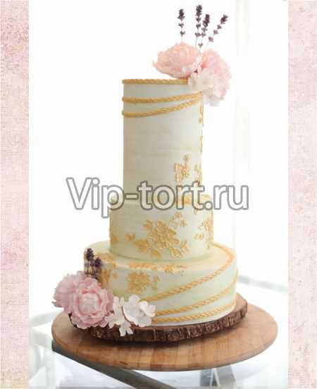 Свадебный торт "Пионы и узоры"