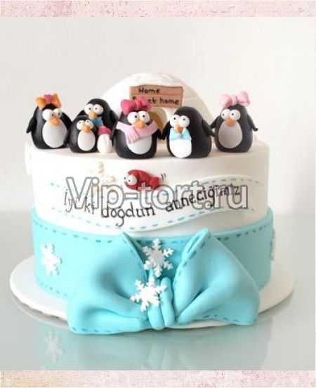 Детский торт "Зимние пингвинчики"
