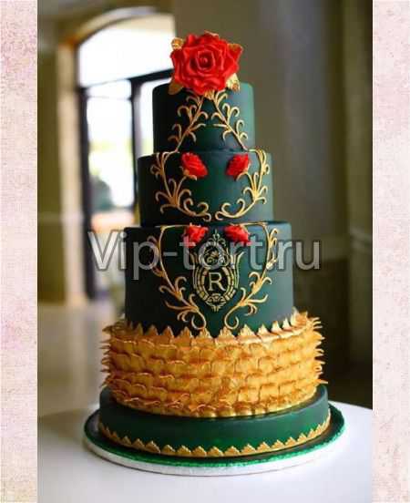 Свадебный торт "Изумруд и роза"