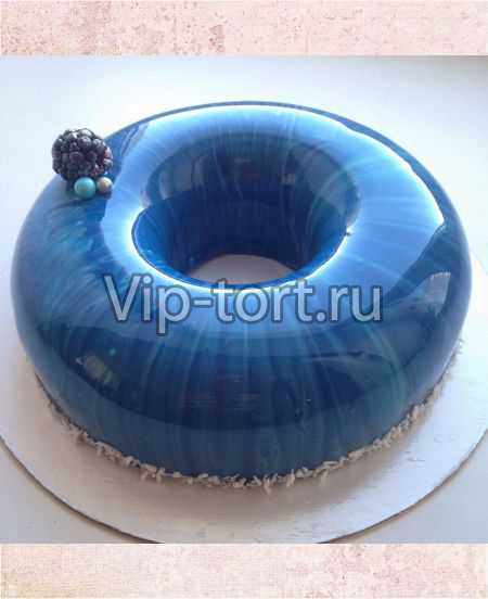 Торт с зеркальной глазурью Голубой глянцевый бублик