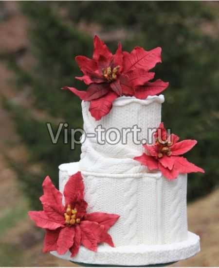 Новогодний торт "Зимний с цветами"