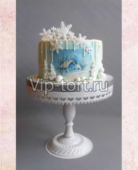 Новогодний торт с фотопечатью "Снежная зима"