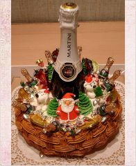 Новогодний торт "Корзина с шампанским"