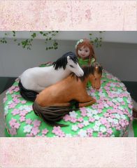 Торт для девочек "Девочка с лошадками"
