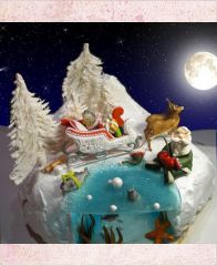 Новогодний торт "Санта-Клаус и олени"