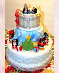 Новогодний торт "Новогодние пингвины"