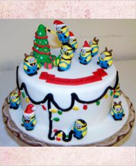 Детский торт "Новогодняя ёлка с миньонами"