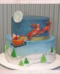 Новогодний торт "Повозка Санты с оленями"