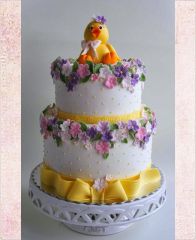 Детский торт "Цыпленок в цветах"