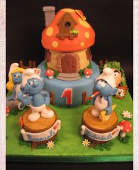Детский торт "Счастливые смурфики"
