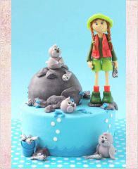 Детский торт "Девочка кормит морских котиков"