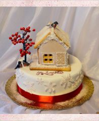 Новогодний торт "Пряничный домик и рябина"