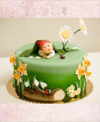 Детский торт "Гномик с ромашками"