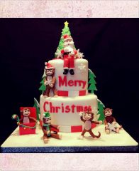 Новогодний торт "Санта с мартышками"