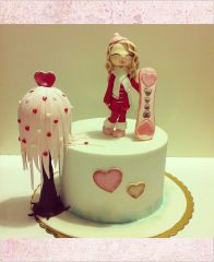 Торт на день Святого Валентина "Влюбленная сноубордистка"