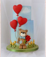 Торт на 14 февраля "Мишка с шариками из сердечек"