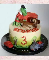 Детский торт "Чебурашка и крокодил Гена за работой"