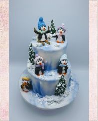 Торт на новый год "Новогодние пингвины"