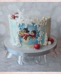 Новогодний торт с фотопечатью "Влюбленные снеговики"